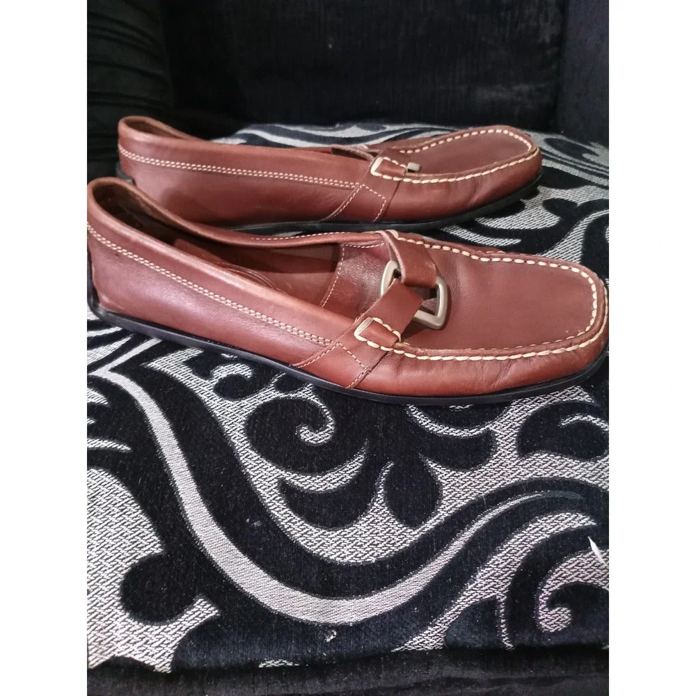 Tods Brown Leather Gommino Driving Loafers Buckle Shoes Womens Made in Italy